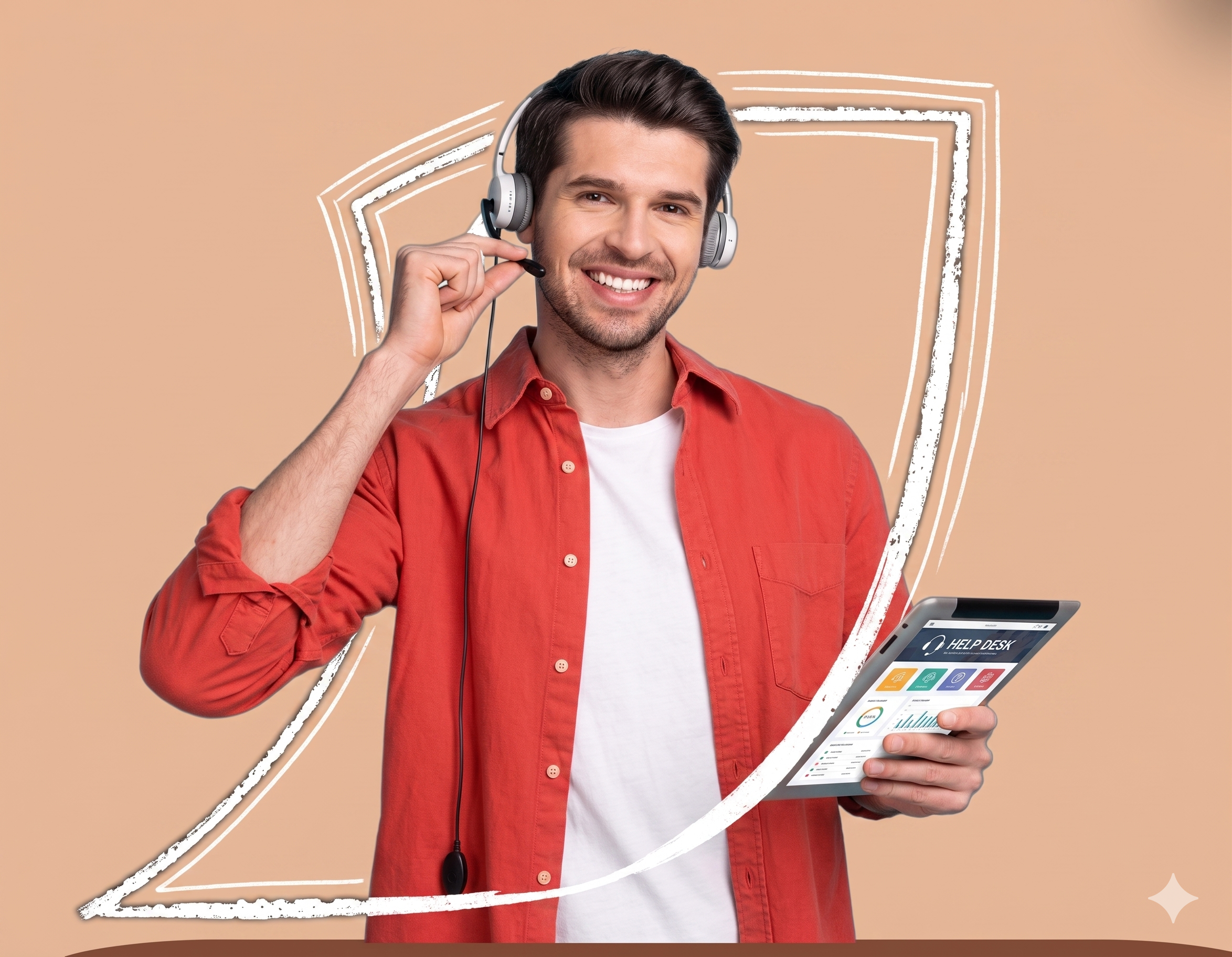 Customer support representative with headset, ready to help